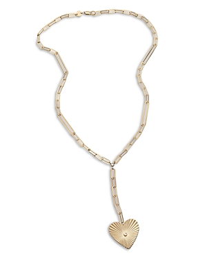 JENNIFER ZEUNER SHELDON DIAMOND HEART LARIAT NECKLACE IN 18K GOLD PLATED STERLING SILVER, 16