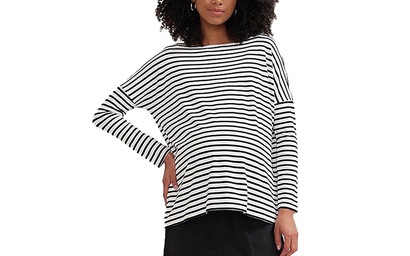 Hatch Collection Long Sleeve Maternity T-shirt In Black/white Stripe