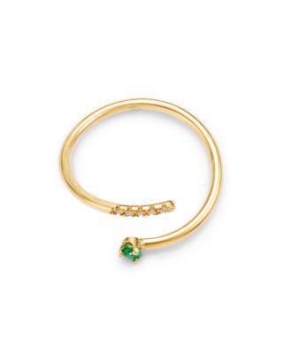 14K Yellow Gold Emerald & Diamond Bypass Ring