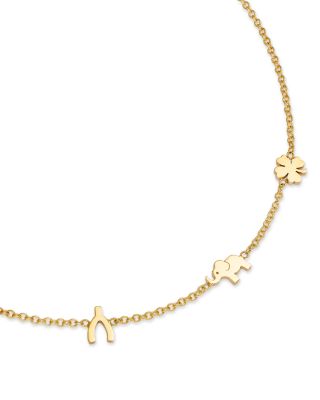 14K Yellow Gold Itty Bitty Symbols Luck Link Bracelet