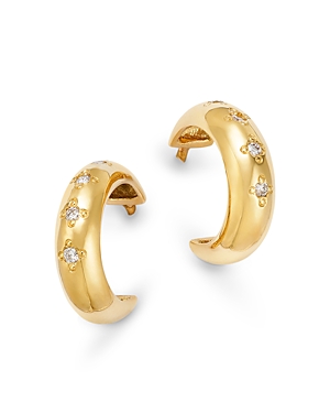 Shop Zoë Chicco 14k Yellow Gold Heavy Metal Diamond Studded Hoop Earrings