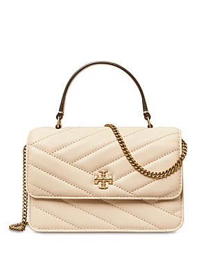 Tory Burch Kira Chevron Mini Top Handle Chain Wallet In New Cream/gold
