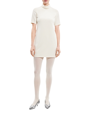 Theory Mock Neck Crepe Dress In Rice