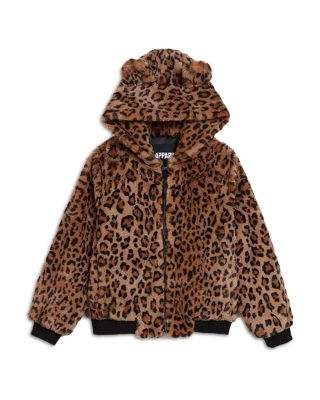 Sea NY size 4 leopard print leather sleeves fashion bomber jacket Wool Coat Animal print