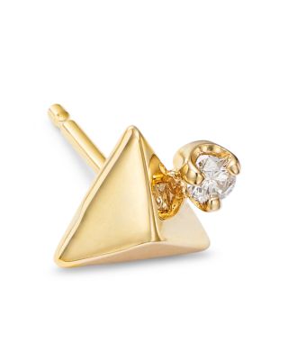 14K Yellow Gold Diamond Pyramid Single Stud Earring