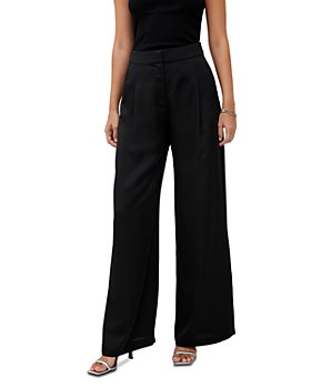 stretch satin wide leg pants with elastic waistband, crafted in black  stretch satin fabric.