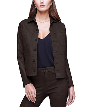 L Agence Janelle Slim Fit Raw Hem Jacket In Cocoa Coated