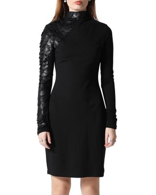 Gracia - Faux Leather Scale Mock Neck Dress