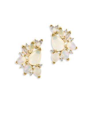 Ethiopian Opal & Diamond Statement Stud Earrings in 14K Gold  