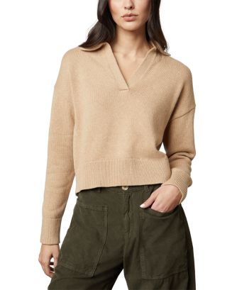 Velvet Lucie Striped Polo Sweater- Cream/Line