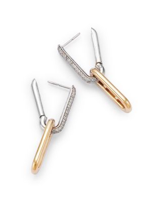 Diamond Link Drop Earrings in 14K Yellow & White Gold, 1.0 tcw