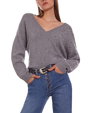 The Kooples Stud Embellished Sweater In Middle Grey Melange