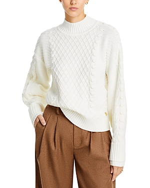 Shop Karl Lagerfeld Cable Knit Mock Neck Sweater In Soft White