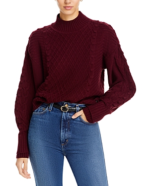 Karl Lagerfeld Cable Knit Mock Neck Sweater In Port Wine