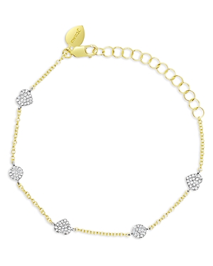 14K White & Yellow Gold Diamond Heart Cluster Link Bracelet