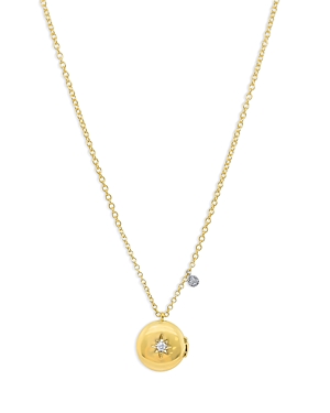 14K White & Yellow Gold Diamond Round Locket Pendant Necklace, 16-18