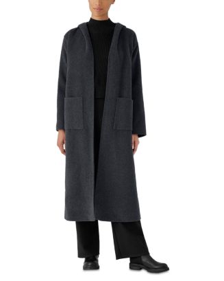 Eileen Fisher Wool Hooded Long Coat | Bloomingdale's