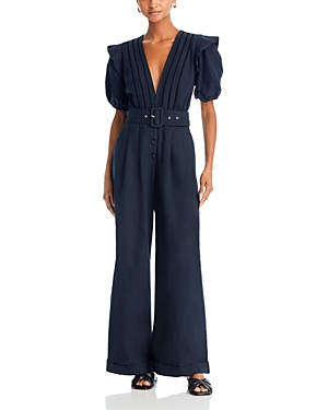 Farm Rio Belted Short Sleeve Jumpsuit In Black