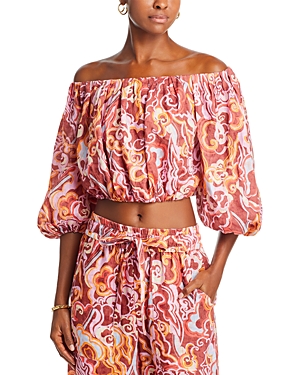 Shop A.l.c Katherine Off The Shoulder Printed Linen Top In Baked Clay