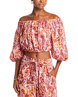 A.L.C KATHERINE OFF THE SHOULDER PRINTED LINEN TOP