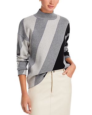 T Tahari Mock Neck Diagonal Stripe Sweater In Medium Grey Heather
