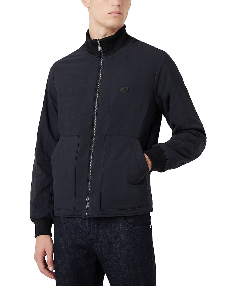 Emporio Armani Ribbed Collar Bomber Jacket In Solid Medium