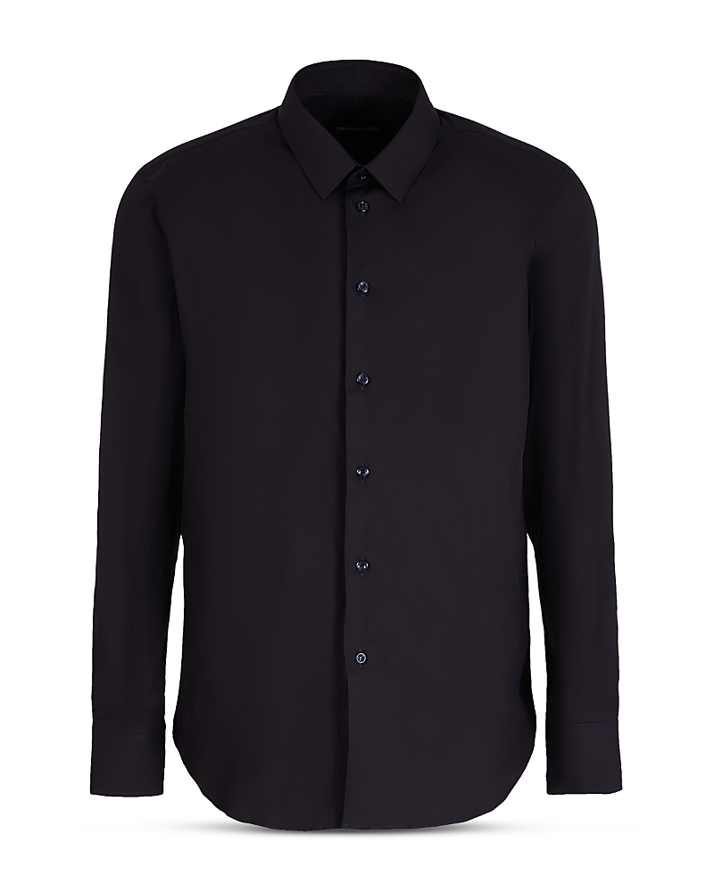 Emporio Armani Cotton Stretch Poplin Slim Fit Button Down Shirt In Blue Navy