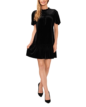 Shop Cece Velvet Flutter Sleeve A Line Dress In Rich Black
