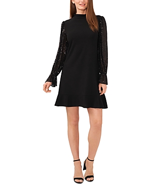 Shop Cece Sequined Sleeve A Line Dress In Rich Black