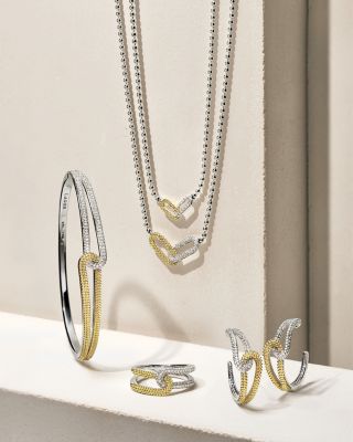 18K Yellow Gold & Sterling Silver Caviar Lux-Clip Diamond Bead Link Necklace, 16-18" - Exclusive