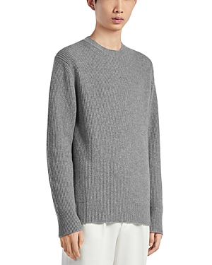 Shop Zegna Foliage Melange Oasi Cashmere Crewneck Sweater In Medium Gray
