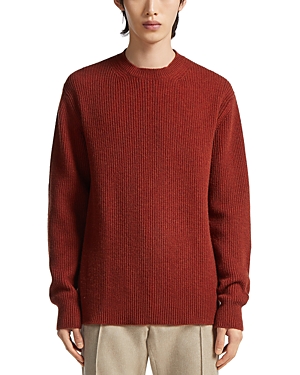 Zegna Foliage Melange Oasi Cashmere Crewneck Sweater In Medium Orange