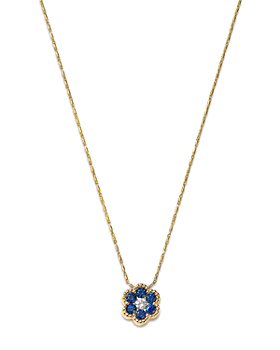 Bloomingdale's - Blue Sapphire & Diamond Flower Pendant Necklace in 14K Yellow Gold, 18"