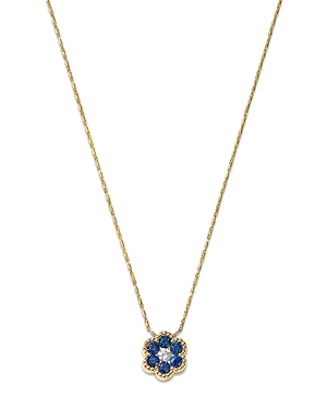 Bloomingdale's Blue Sapphire & Diamond Flower Pendant Necklace In 14k Yellow Gold, 18 In Blue/gold