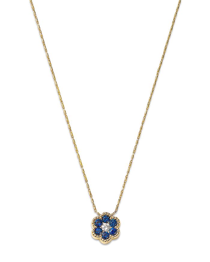 Bloomingdale's Blue Sapphire & Diamond Flower Pendant Necklace in 14K ...