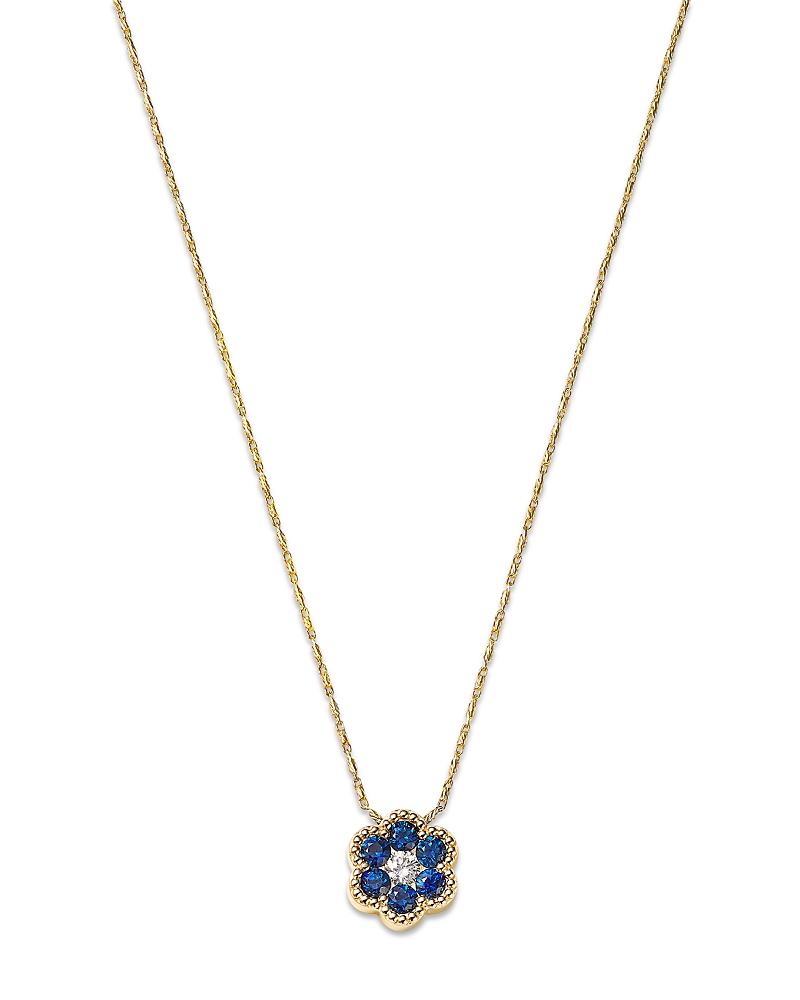 Bloomingdale's Blue Sapphire & Diamond Flower Pendant Necklace In 14k Yellow Gold, 18 In Blue/gold