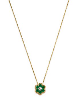 Bloomingdale's - Emerald & Diamond Flower Pendant Necklace in 14K Yellow Gold, 18"