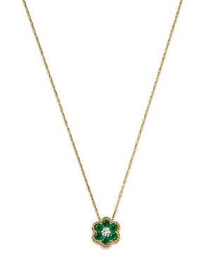 Bloomingdale's Emerald & Diamond Flower Pendant Necklace In 14k Yellow Gold, 18 In Green/gold