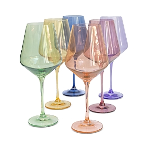 Estelle Colored Glass Stem Wine Glasses, Set Of 6 In Pastel Multi