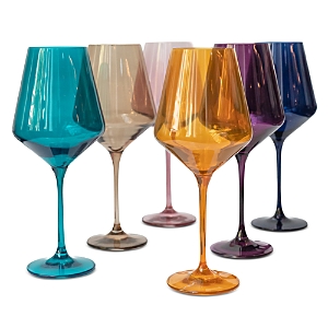 Estelle Colored Glass Stem Wine Glasses, Set Of 6 In Fall Multi
