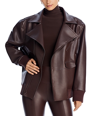 Norma Kamali Faux Leather Oversize Moto Jacket In Chocolate