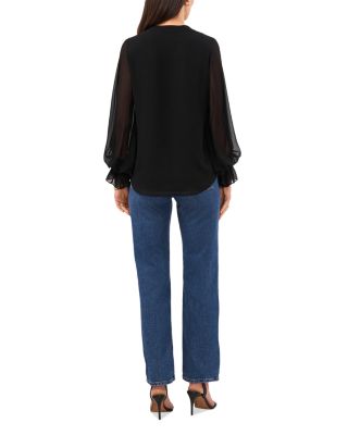 V Neck Sheer Sleeve Top