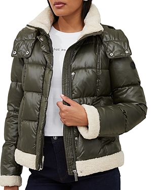 Shop French Connection Faux Leather Puffer Jacket In Dark Green