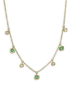 Zoe Lev 14k Yellow Gold Emerald & Diamond Bezel Shaker Necklace, 16 In Green/gold
