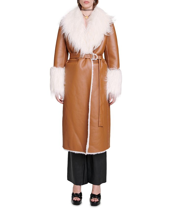 Maje Women's Faux Fur Long Coat - Brown - Coats