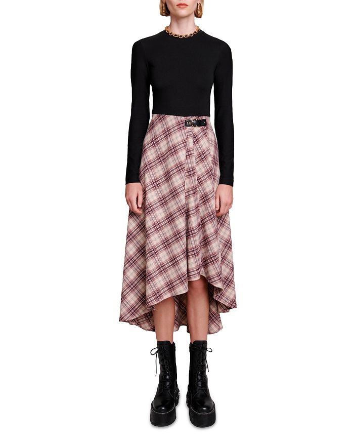 Maje asymmetric plaid shirt dress sales