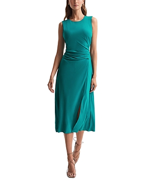 Reiss Green Bodycon Ruched Midi Dress In Green