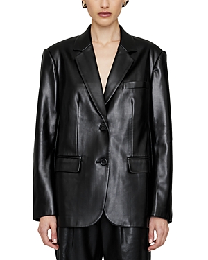 Shop Anine Bing Classic Leather Blazer In Black