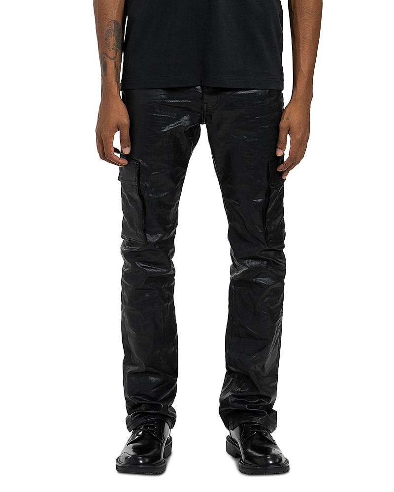 PURPLE BRAND PATENT FILM FLARE SLIM FIT CARGO PANTS