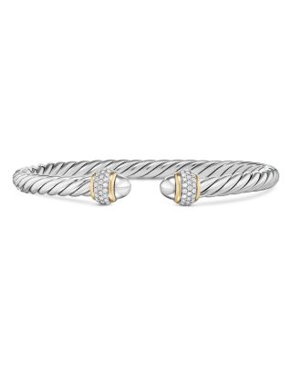 Cable Bracelet in Sterling Silver Domes with 18K Yellow Gold and Diamonds